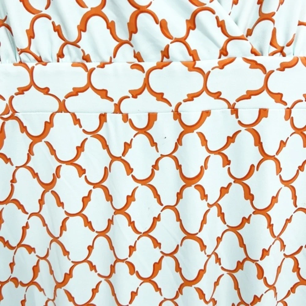 J McLaughlin Maxi Dress Turquoise and Orange Geometric Pattern size Medium
